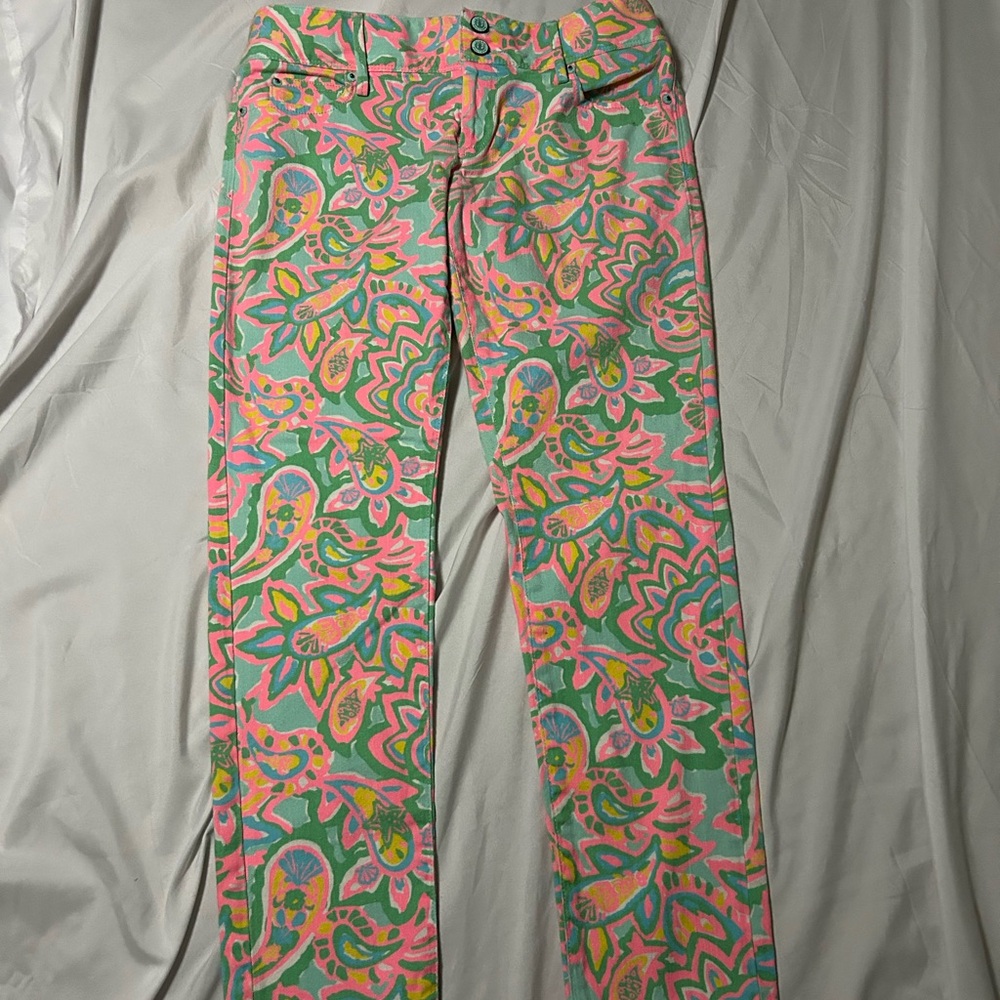 Lilly Pulitzer Womens Worth Skinny Mini Jeans Size 4 Pink Green Floral Paisley - Picture 11 of 12